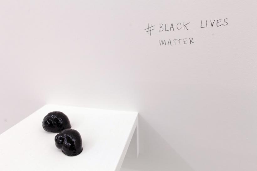 Ayo & Oni Oshodi, Crush on You, 2015, installation view. Variable dimensions Found land snail shells, black nail varnish. Courtesy of the artists. Photograph James Allan